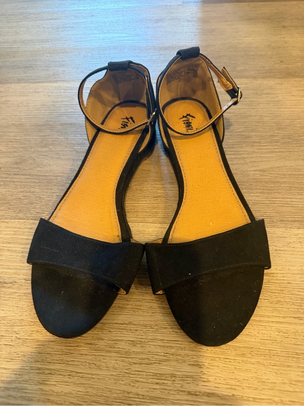 Fioni Black Open-Toe Ankle Strap Flat Sandals